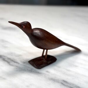 Vintage Carved Solid Wood Bird Glass / Beaded Eyes Mid Century Modern